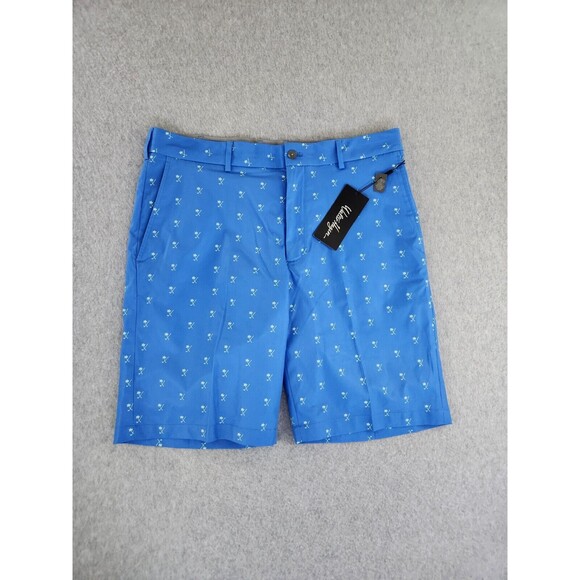 Walter Hagen Men Flat Front Performance 11 Golf Shorts Blue Palms SZ 35 MSRP $70 - Picture 1 of 9